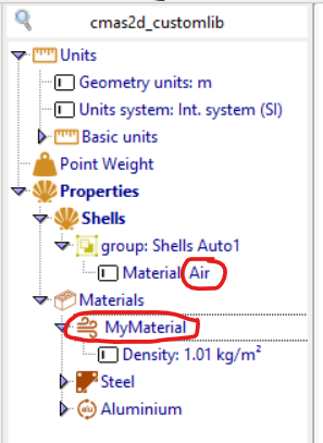 Data tree after changing the material name